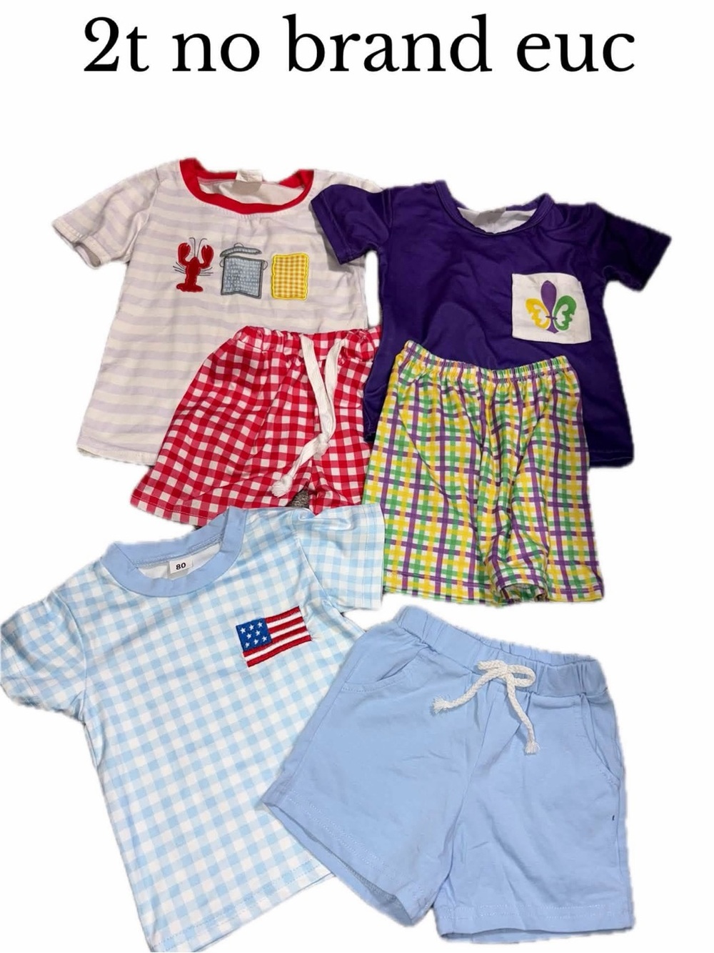 2t boys shorts bundle crawfish Mardi Gras USA sets